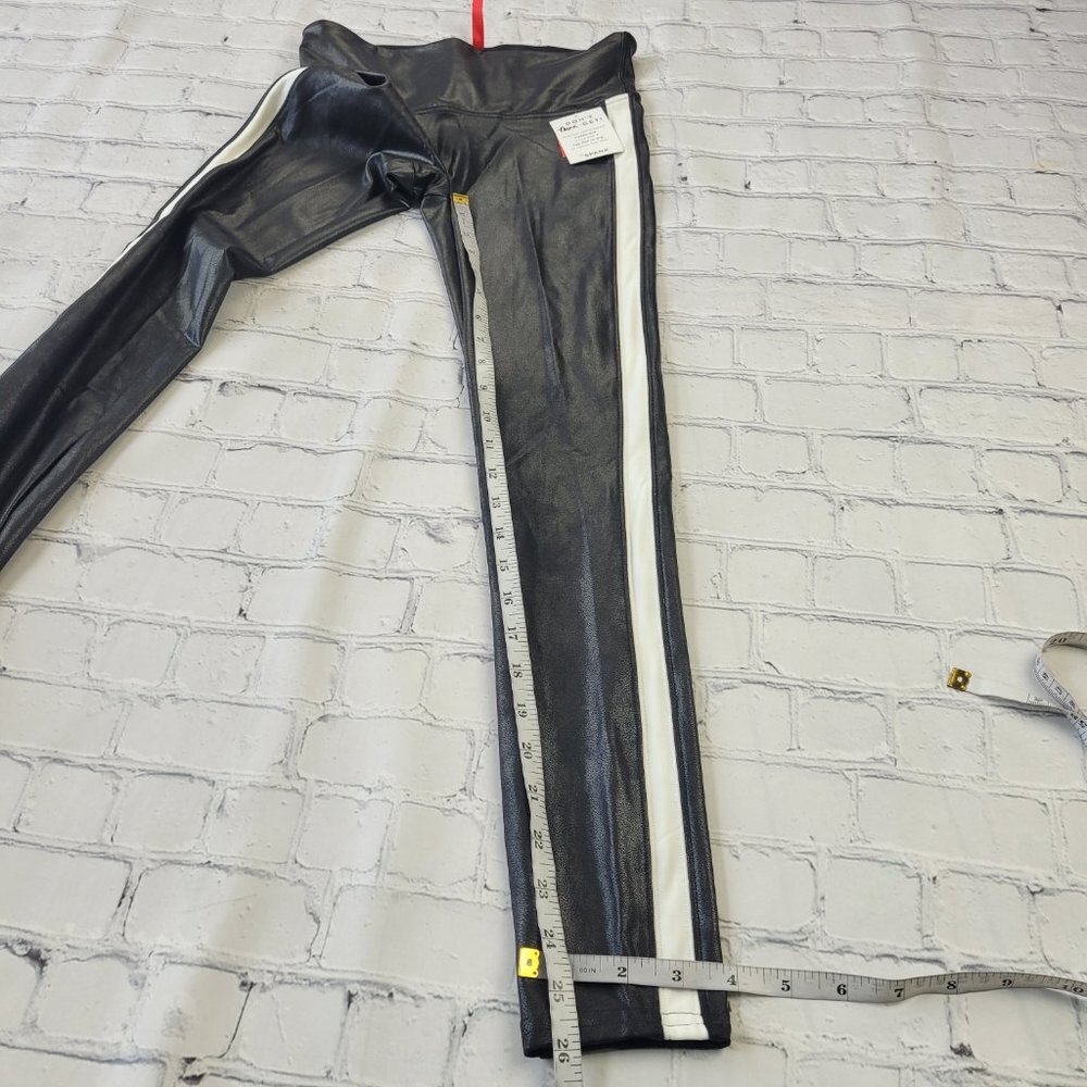 NWT SPANX Faux Leather Black with white Side Stripe Leggings Size S - Picture 2 of 14